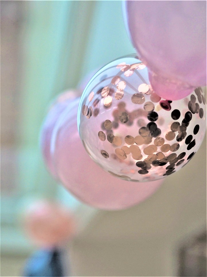 Pink balloons with rose gold glitter